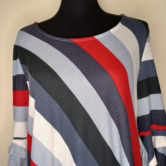 Umgee Dress Size M Blue Red Cream Striped Flutter Bell Sleeve Small Knit - Picture 5 of 11